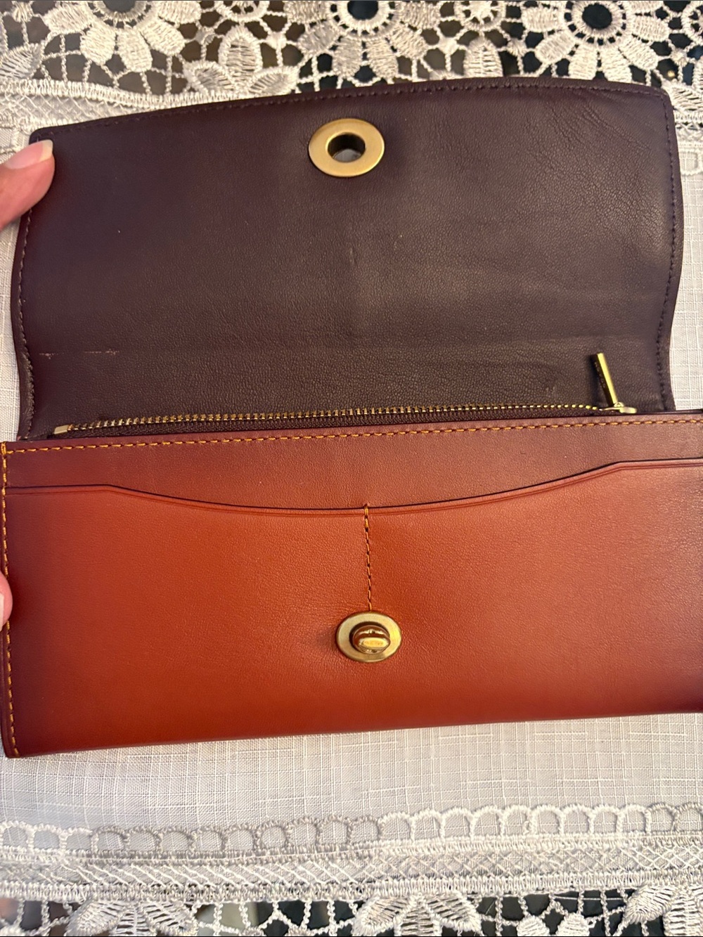 Coach Brown Signature Floral Turnlock Continental Wallet with Gold Hardware - Picture 3 of 11